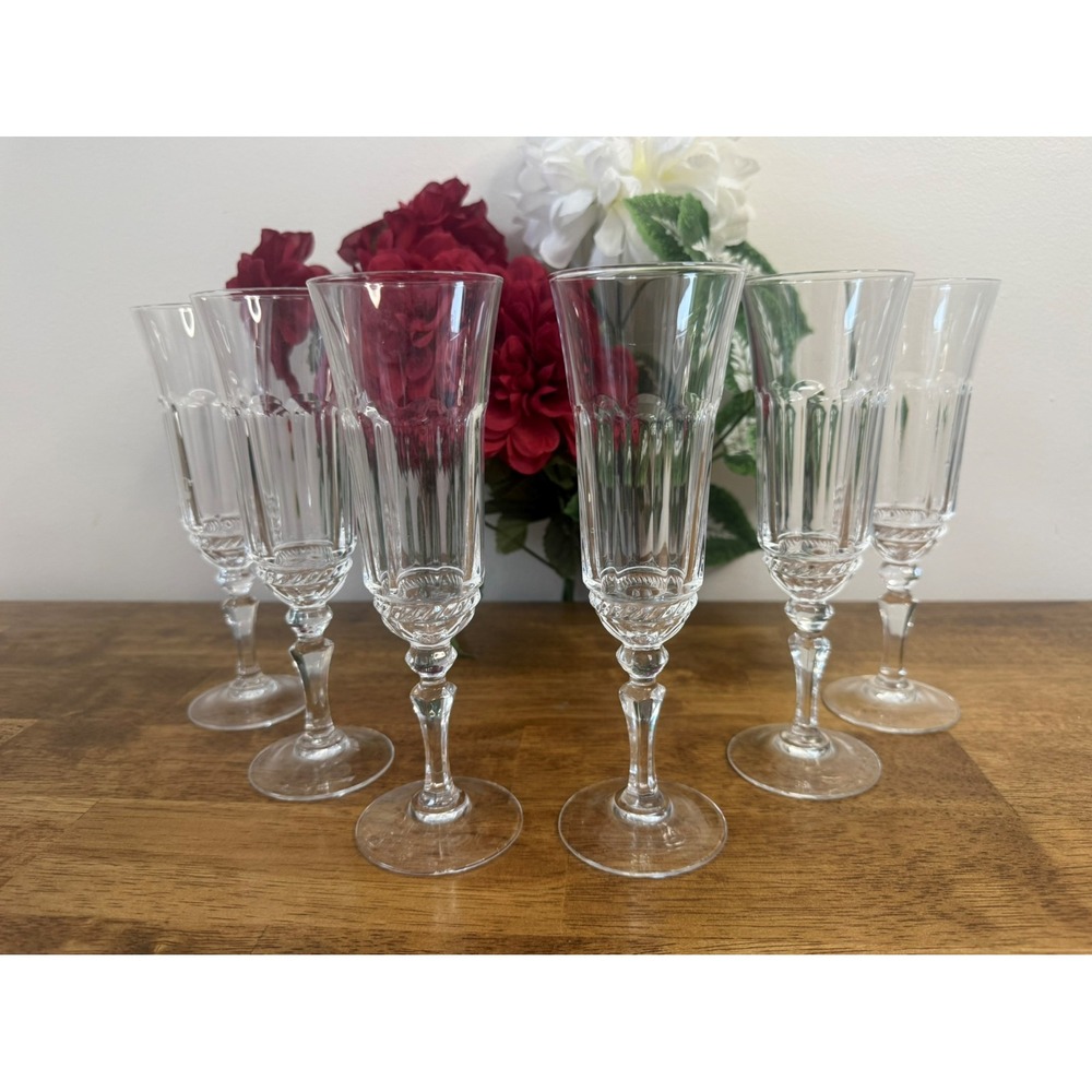 Fontainebleau By Cristal D'Arques Durand Champagne Flutes Set Of Six Bar Cart‎